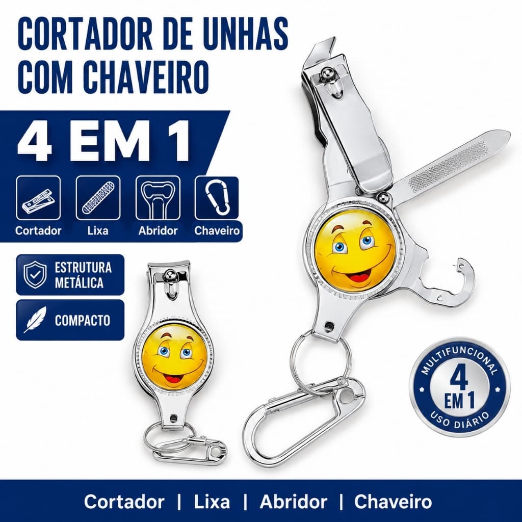 Kit 3/6/12 Chaveiro Aço inox Multifuncional com Cortador de Unhas, Lixa e Abridor de Garrafas