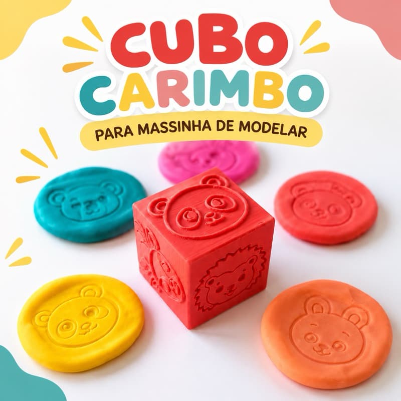 Carimbo para Massinha Cubo | 6 faces Animais | Inclui Massinha | Brinquedo Educativo Pedagógico