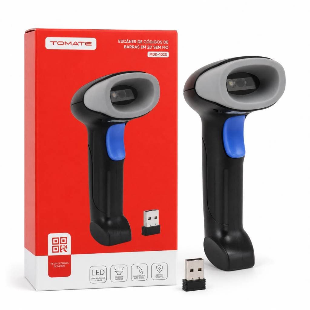 Leitor De Codigo De Barras Sem Fio 2D QR Code Tomate MDK-102S USB