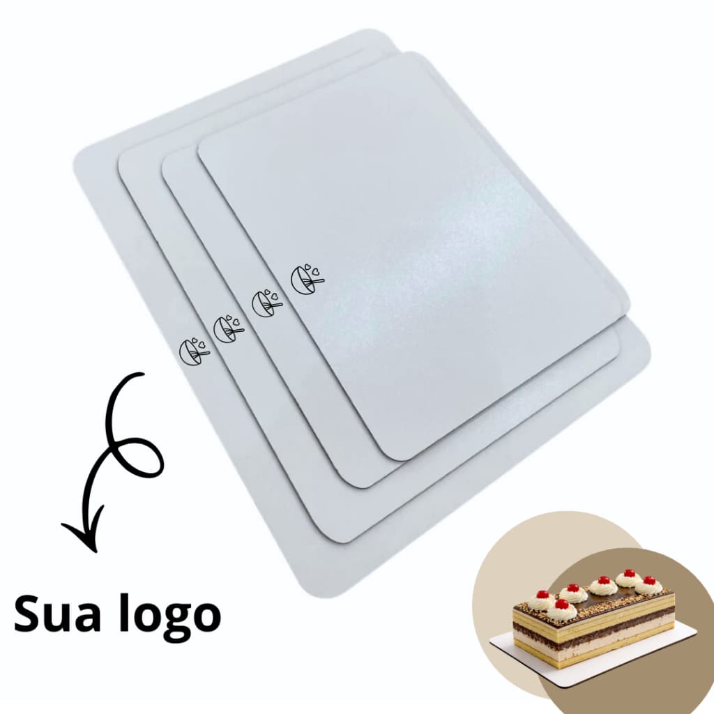 Kit 5 Cake Board Retangular PERSONALIZADO Em Mdf 3mm PREMIUM - Base Para Bolo Confeitaria + Chaveiros Brinde