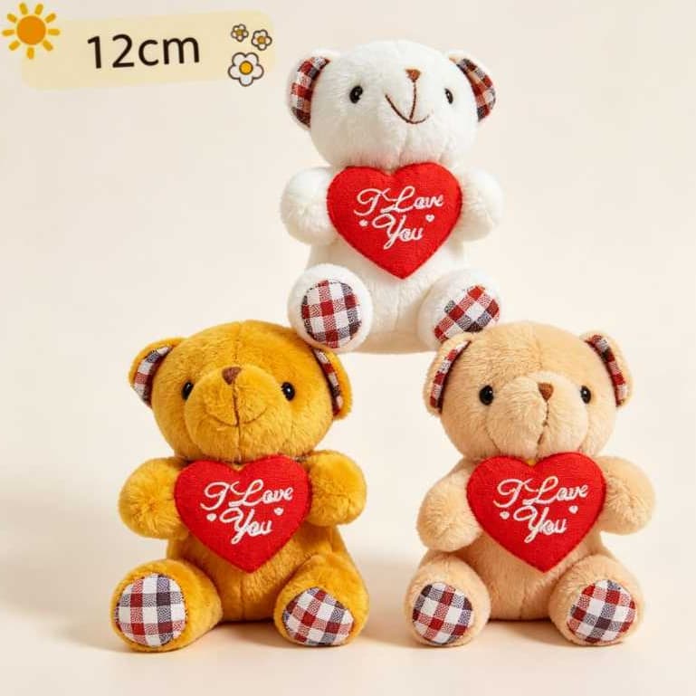 Kit 12 Ursinho De Pelúcia De Xadrez Desenho Animado Cheveiro De Bolsa De Brinquedo Multineos