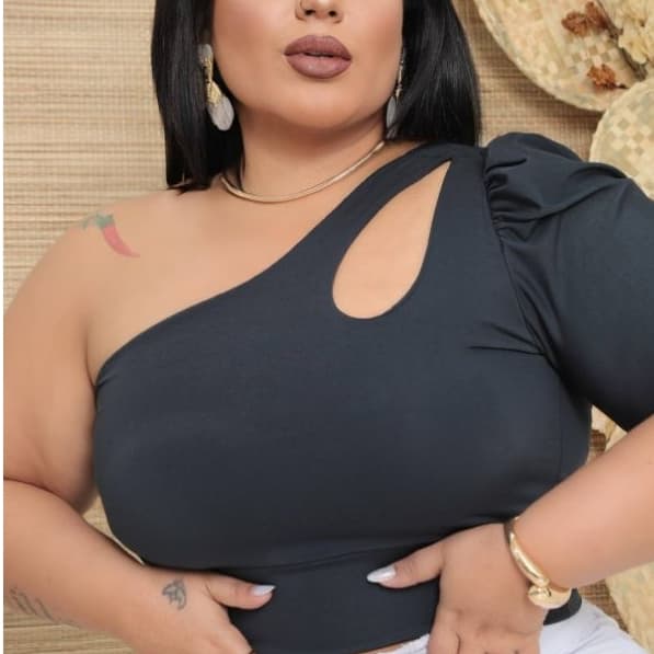 Cropped plus size feminino ombro so manga princesa mula manca