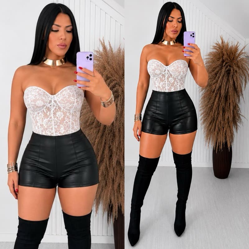 CONJUNTO FEMININO CORSELET + SHORTS Alfaiataria