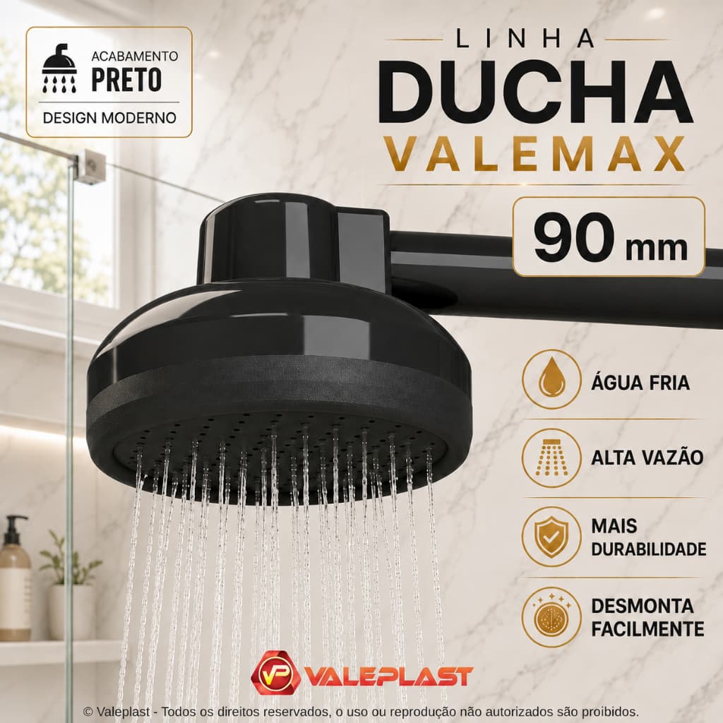 Ducha Fria Chuveirão para Piscina 90mm e 170mm  Área Externa Jardim Quintal e Praia Branca Preta ou Cromada
