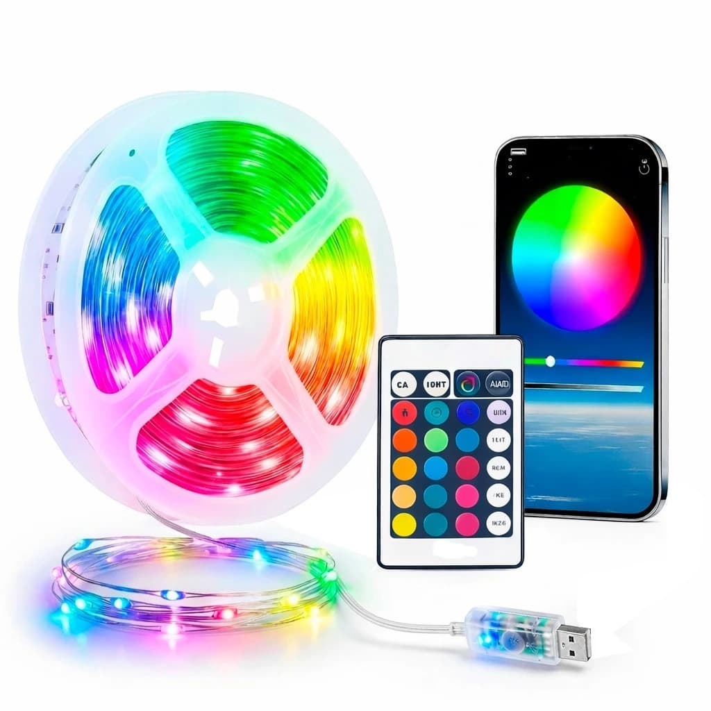 Fita LED RGB Bluetooth USB Controle Remoto Colorida Luz Decorativa 5 10 15 20 30 Metros