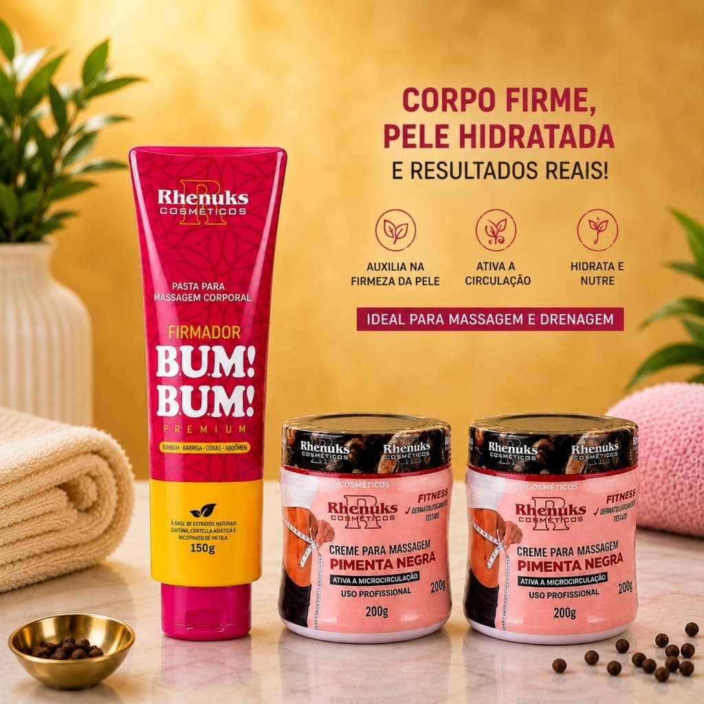 Kit Gel Firmador De Bumbum 150g + 2und Gel Redutor De Medidas Pimenta Negra 200g