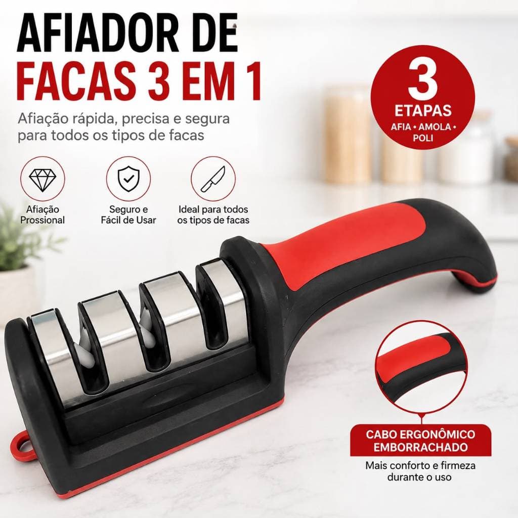 Afiador de Facas 3 Estágios Manual Profissional para Cozinha