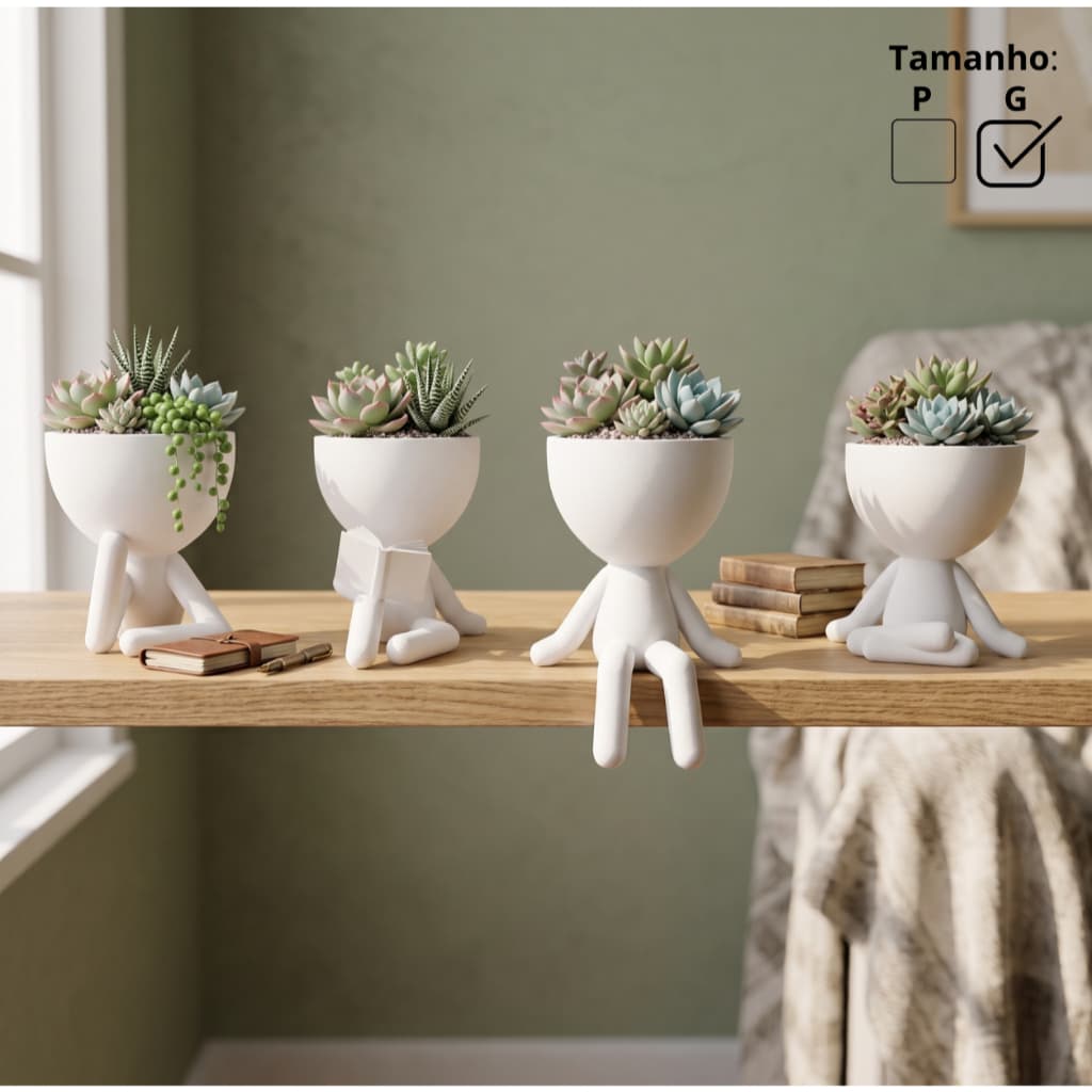 Kit 4 Vasos Grandes Robert bob , Decoração para Casa, Sala, Estante Enfeite 11cm cachepot