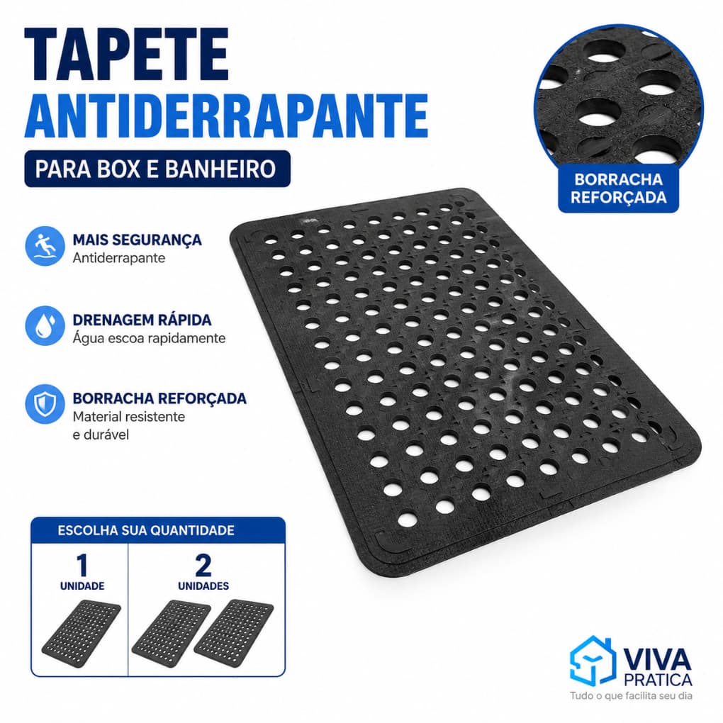Tapete Borracha Catumbi Antiderrapante para Box e Banheiro em Borracha |  Drenagem Rápida | Resistente
