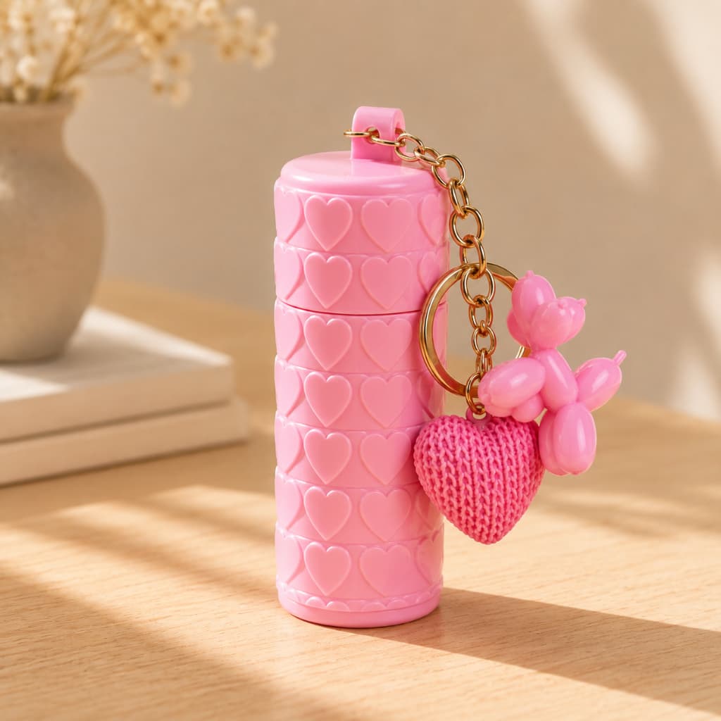 Porta Batom Chaveiro Feminino Luxo Coração Organizador de Bolsa para Batom, Gloss e Protetor Labial