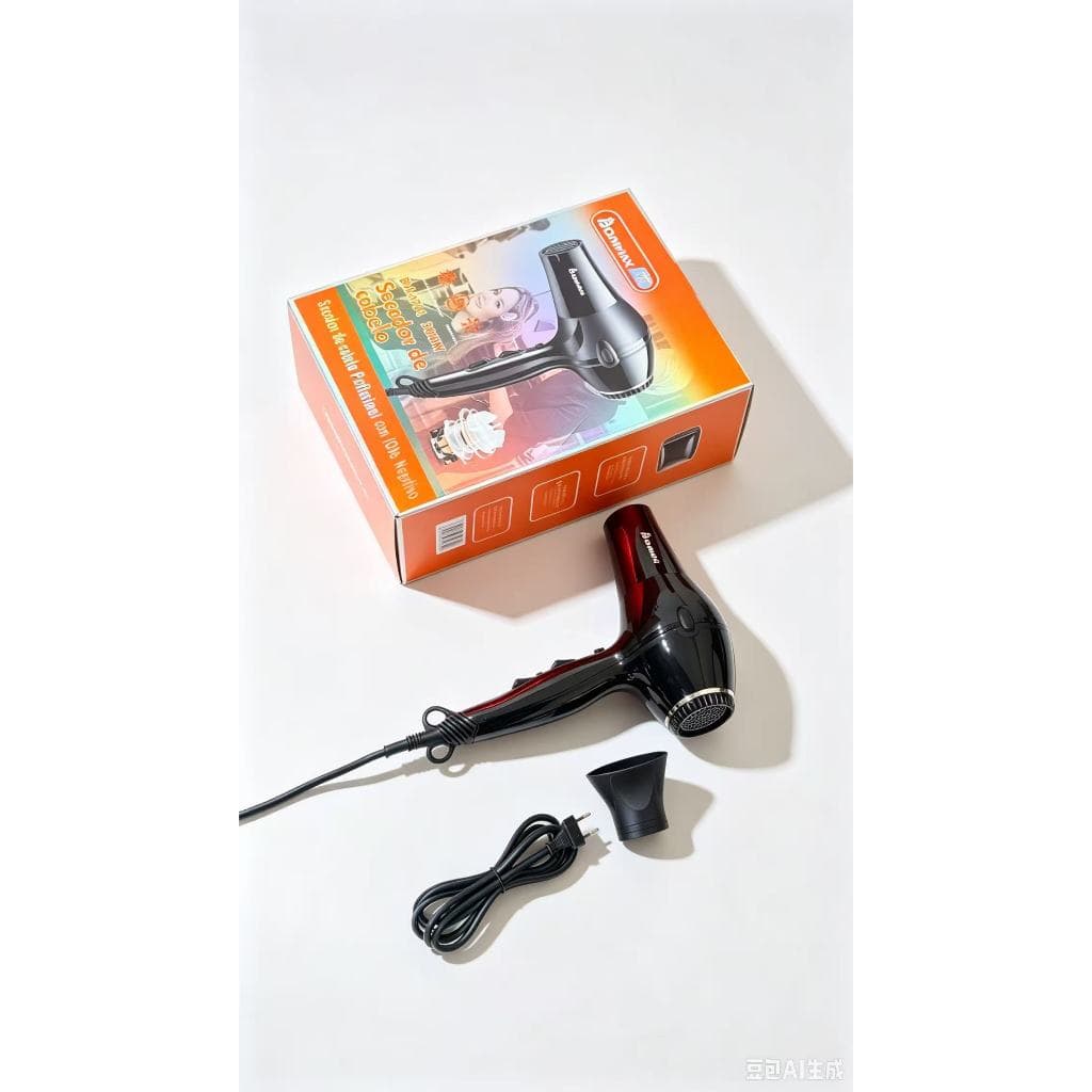Secador de Cabelo Profissional BOMMAX BM-A704 3000W Íons Negativos, Regulagem de Velocidade e Temperatura, Secagem