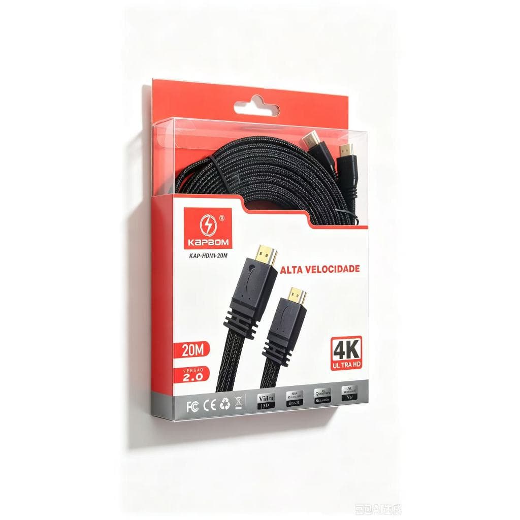Cabo HDMI 2.0 KAPBOM Alta Velocidade 4K Ultra HD 3D, Disponível em 3m, 5m, 10m e 20m, Conector Banhado a Ouro, Compatíve