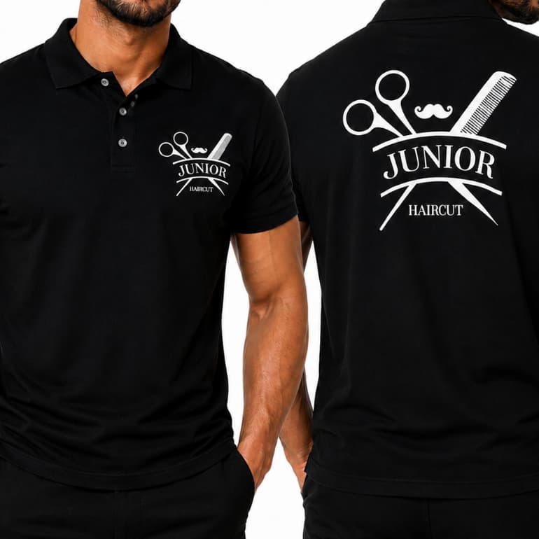 Camisa Polo Estampada Peito e Costa Uniforme Logomarca DTF Empresas Barbearia Eventos