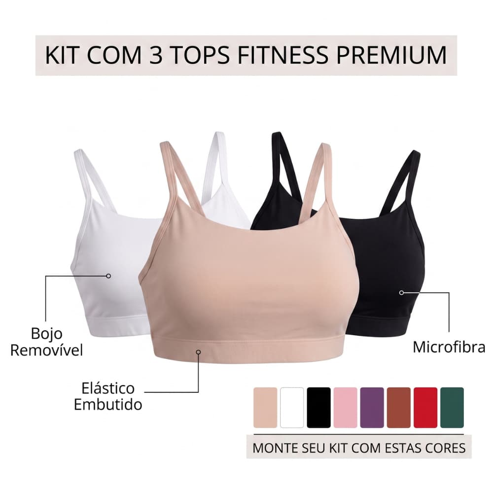 Kit 03 Top esportivo com bojo removível Sutiã academia top fitness top para corrida