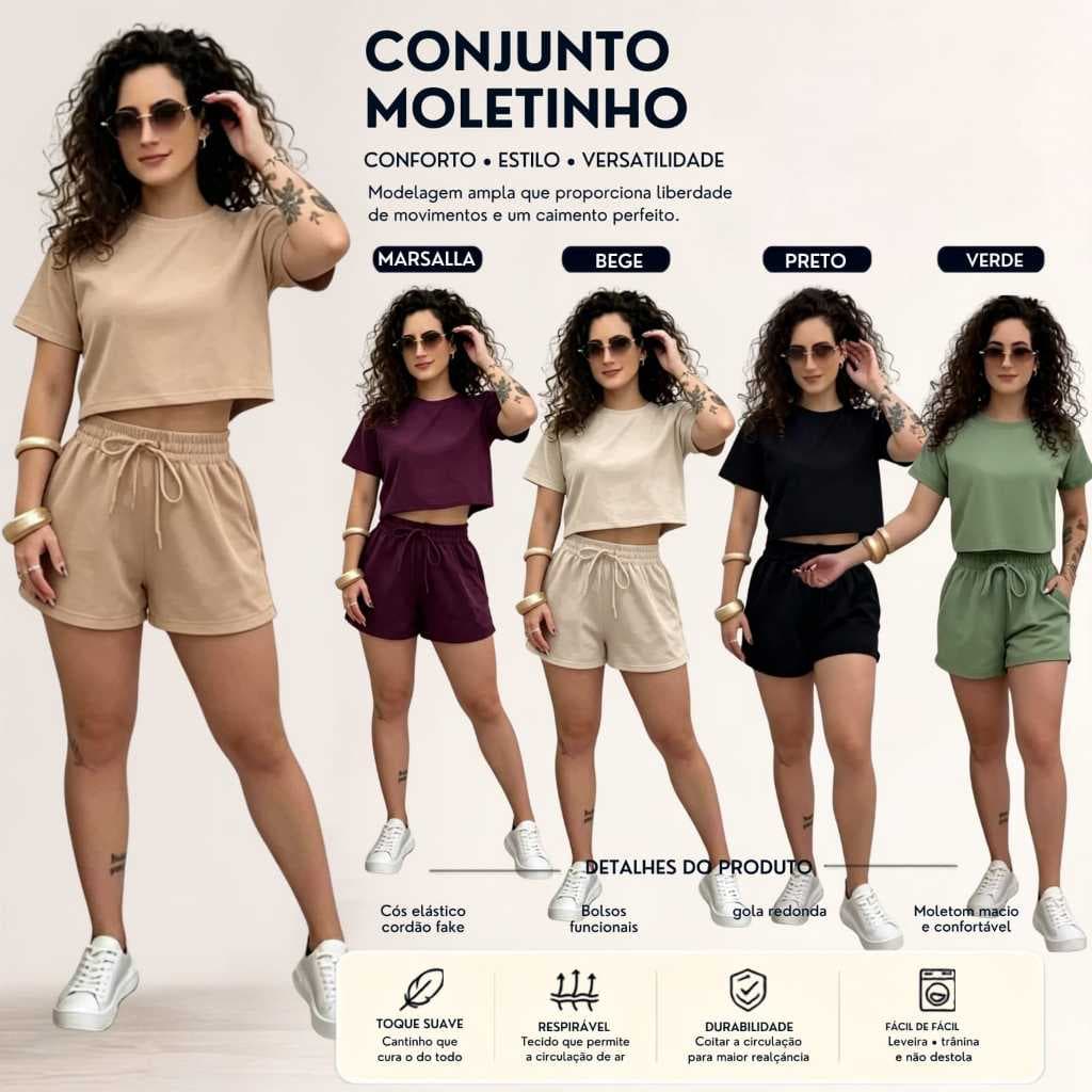Conjunto Feminino 2 Peças - Crop Top + Short - Cômodo E Elegante