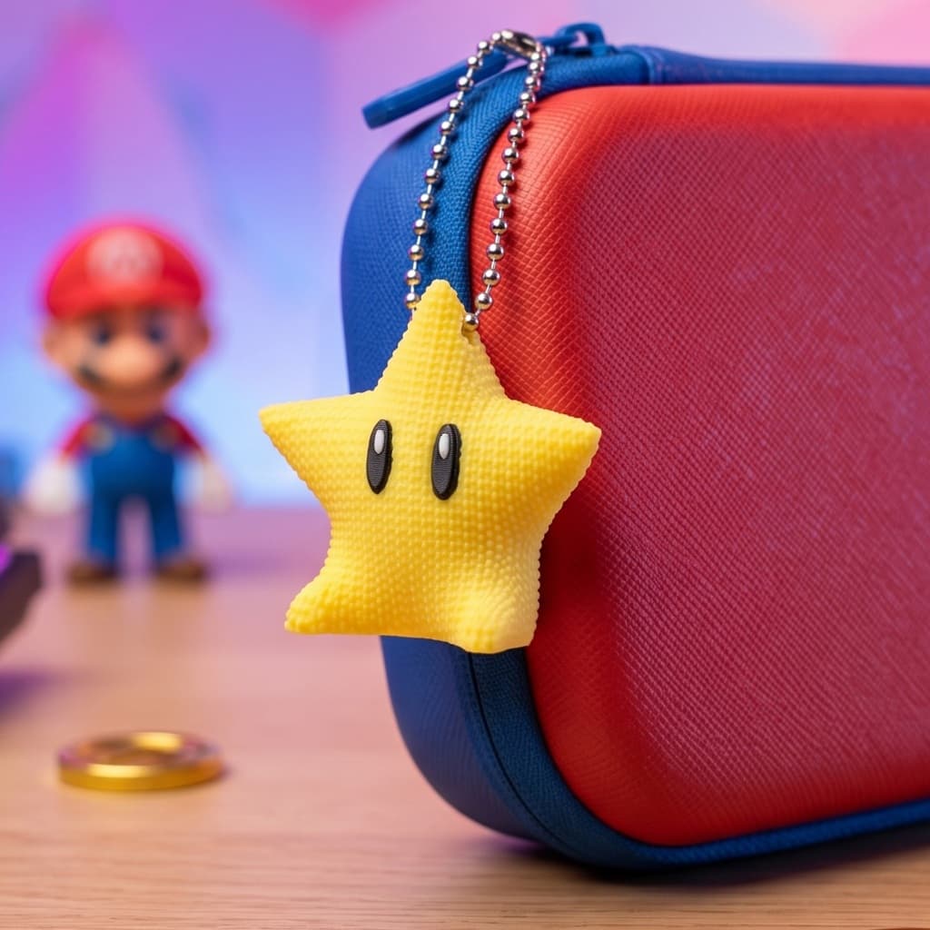 Estrela estilo Crochê Amigurumi - Mario Bros - Chaveiro | Acessório Geek Fofo