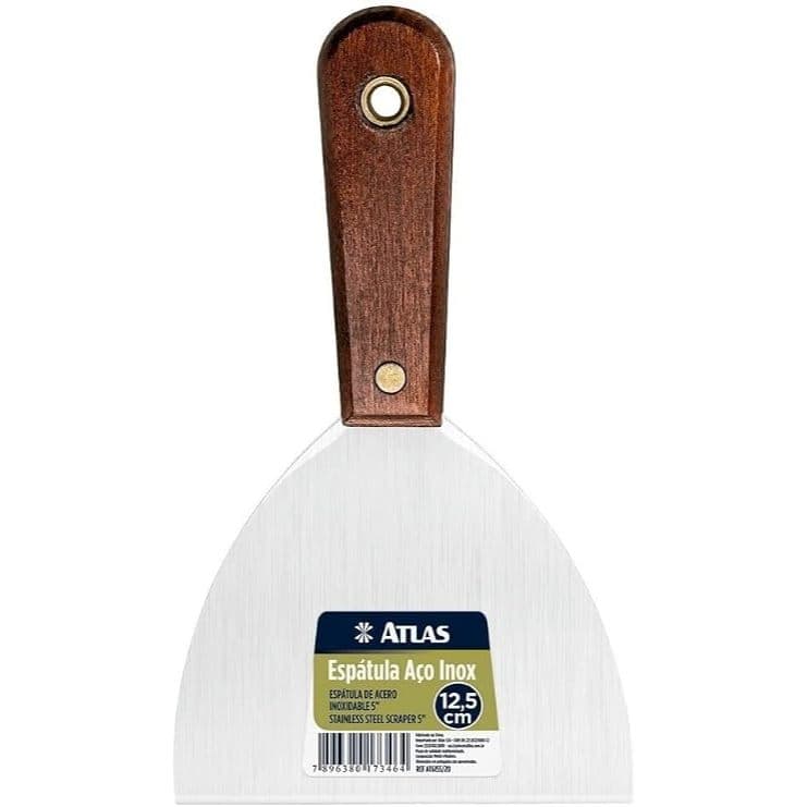 Atlas - Espátula para Raspagem de 12,5cm com Lâmina de Aço Inox e Cabo de Madeira Tratada