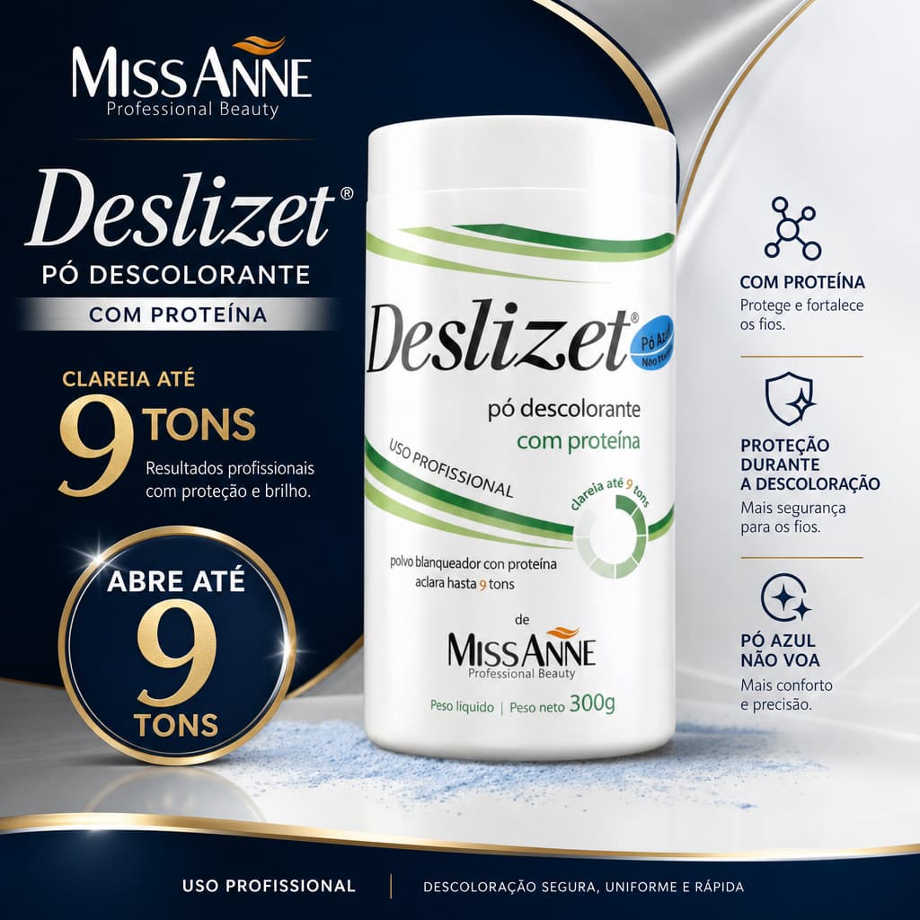 Pó Descolorante Azul Miss Anne Deslizet Clareamento Profissional Proteção dos Fios 300g