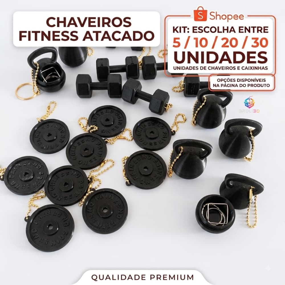 Chaveiro Fitness Atacado kit Mini Halteres, Anilhas e Kettlebells Academia