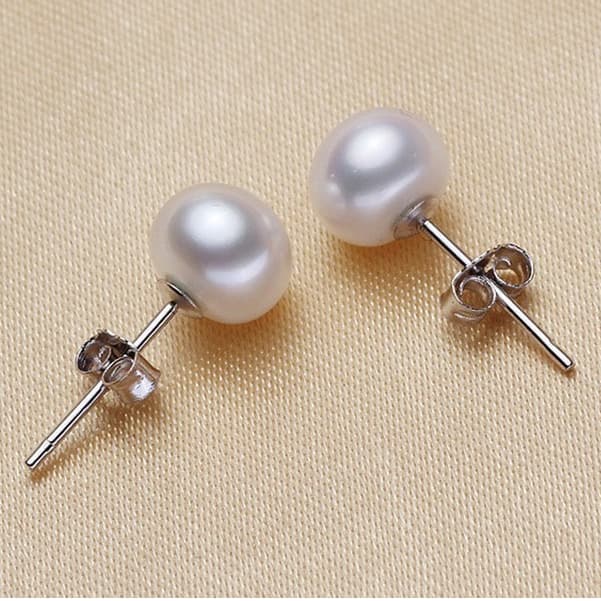 Brinco Prata 925 Legítima Perola Natural De Água Doce Branca 8mm