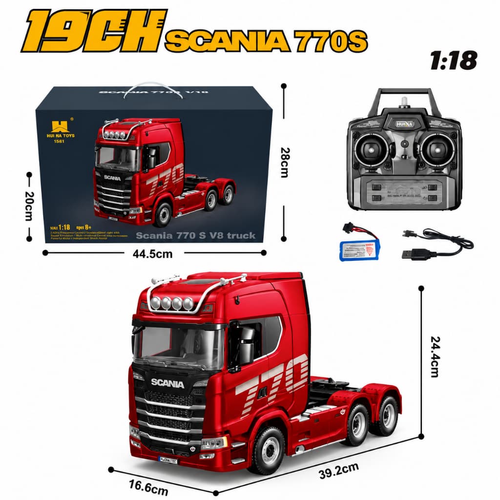 BAMIKA Cabeceira RC Scania 770 S V8 Escala 1:18 Controle 2.4G 19 Canais Luzes Multimodo Som Realista Suspensão Independe
