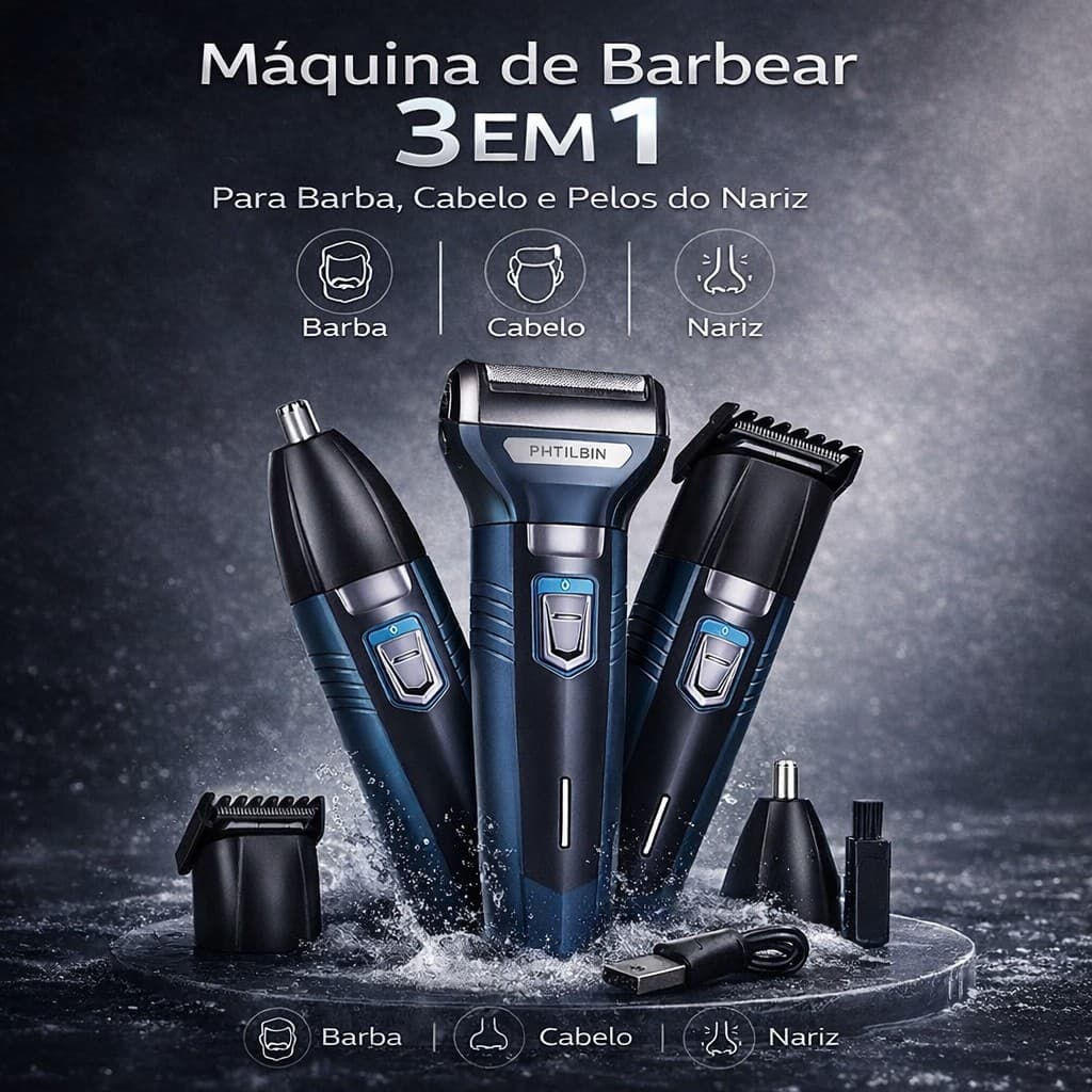 Maquina De Barbear Aparador e Depilador de Pelos Elétrico 3 Em 1 Cabelo Nariz Barba Corpo
