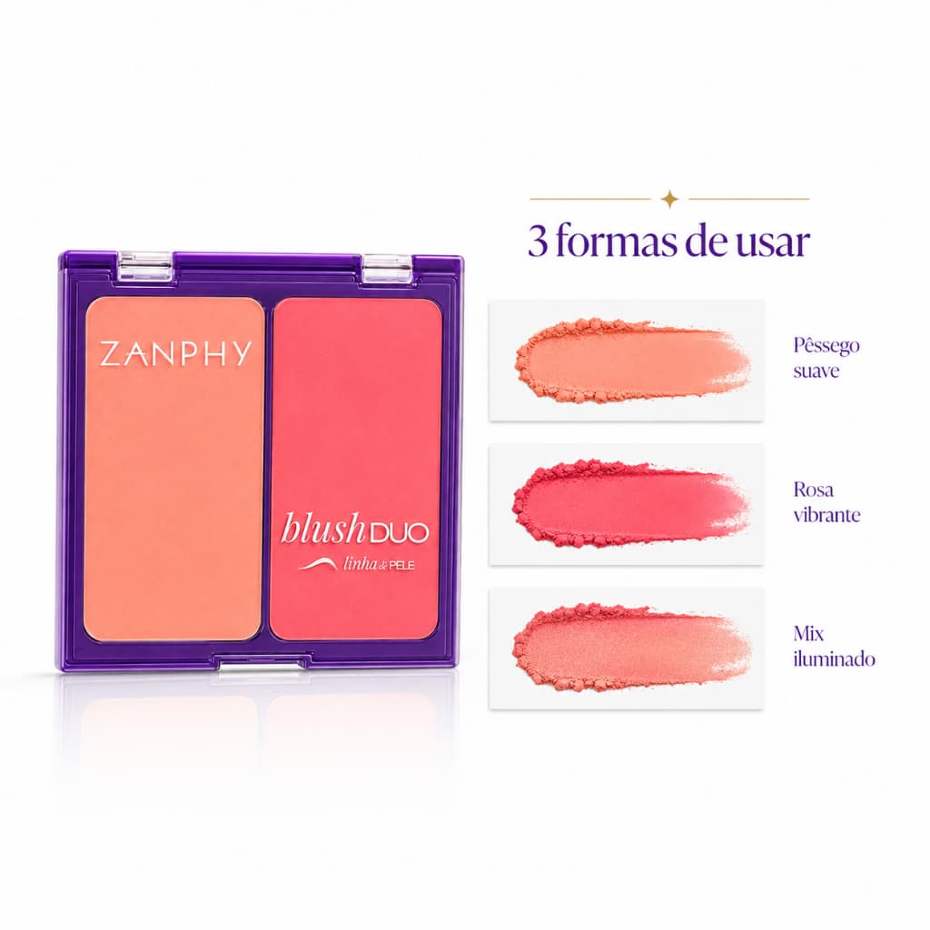 Blush Duo Rosa Pêssego Matte Alta Fixação Paleta Blush Facial Maquiagem Rosto Zanphy