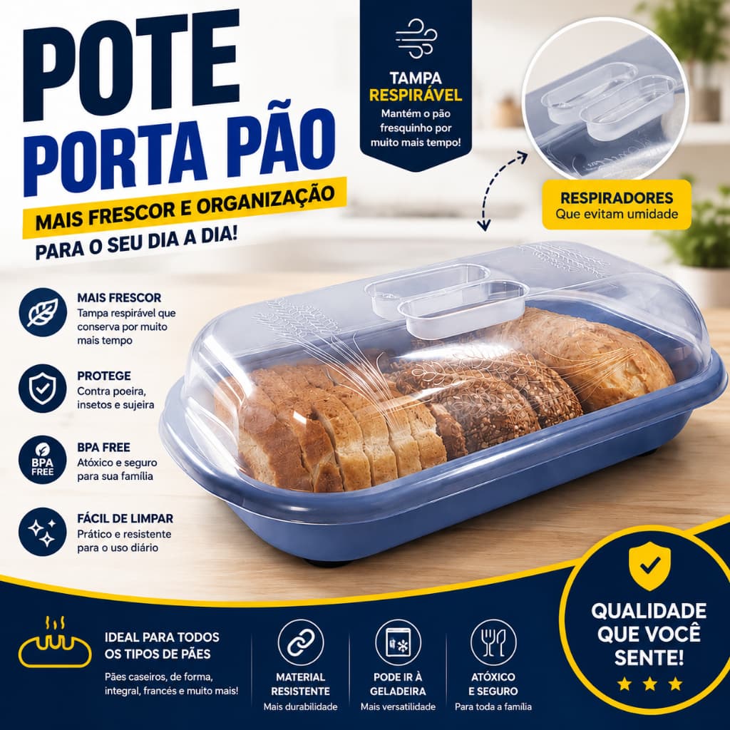 Porta Pão Plástico com Tampa Transparente Organizador para Pães Cozinha Mesa Café da Manhã