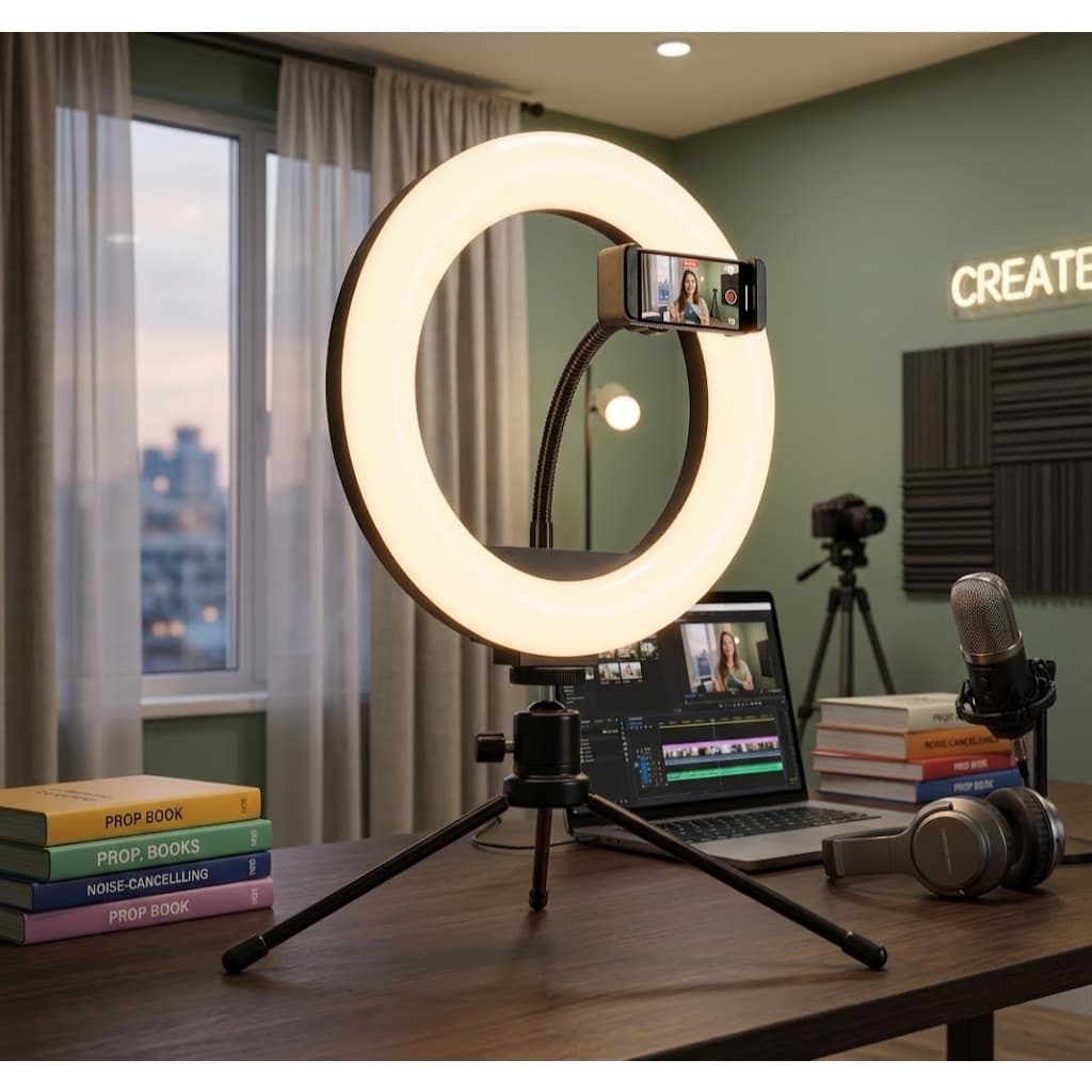 Ring Light De Mesa 8 Polegadas Com Tripé E Suporte Para Celular Iluminação LED USB