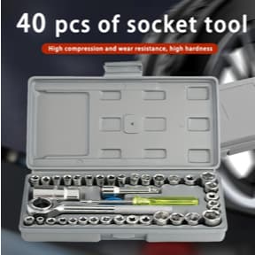 Kit De Ferramentas 40 Peças Cinzenta/Preta Jogo De Soquetes Chave Catraca Reversível Com Maleta Jogo Completo