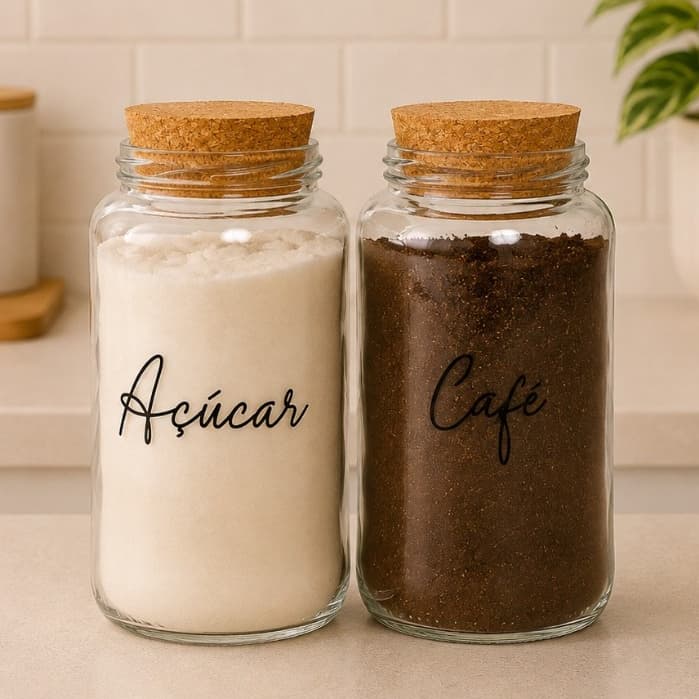 2 Potes de Vidro Açucar e Café 830 ml | Pote Hermético com adesivo Opcional | Cantinho do Café