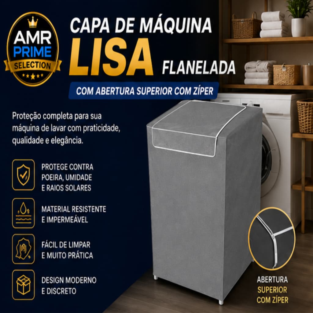 Capa De Máquina De Lavar Roupas Lisa Flanelada Impermeável Com Zíper Proteção Total Tamanhos P, M e G