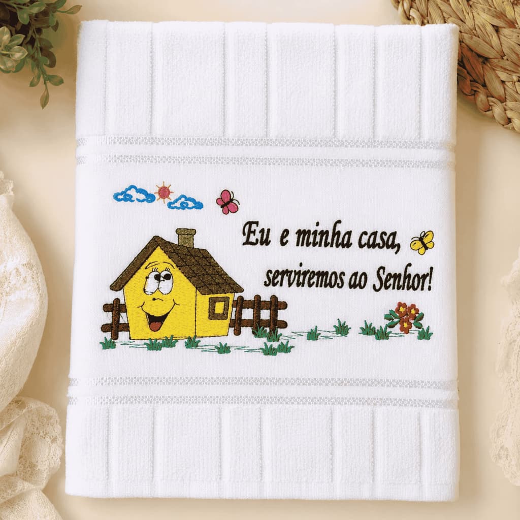 Toalhas Rosto Dohler com Bordado Frase: Eu e minha Casa Serviremos ao Senhor