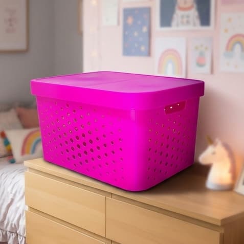 Caixa organizadora cesto multiuso grande 17 litros pink qualidade resistente com tampa