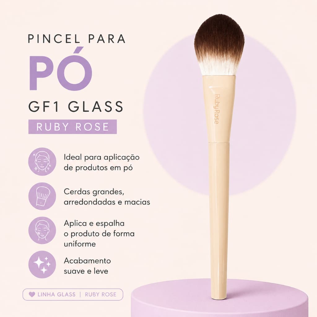✨ Pincel para Pó GF1 Glass Ruby Rose – Cerdas Grandes e Macias