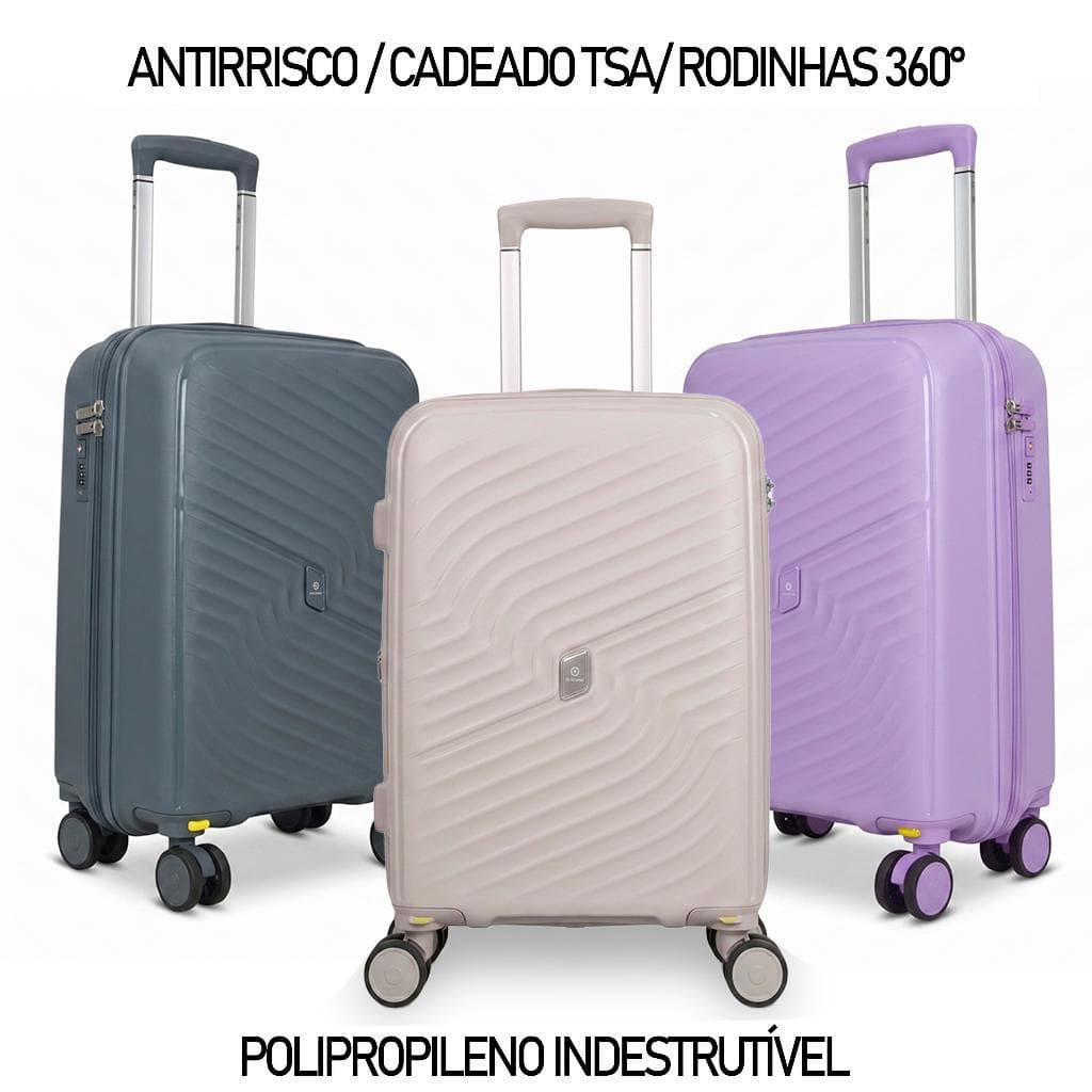 Mala de Bordo 10kg Polipropileno Inquebrável New Dermond Pro Cadeado Embutido Rodas 360° Removiveis  ANAC