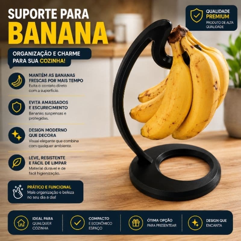 Suporte Para Banana Mesa Porta Banana Fruteira Organizador De Frutas Para Cozinha Moderno 3D