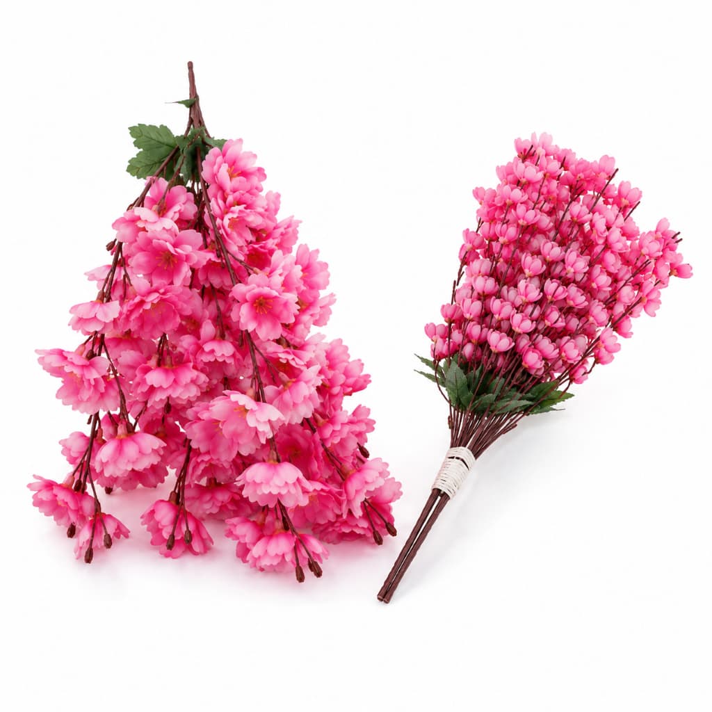Kit Buquê De Flores De Cerejeira Artificial 7 Galhos Flor De Pêssego Rosa Para Decoração De Casamento 53CM