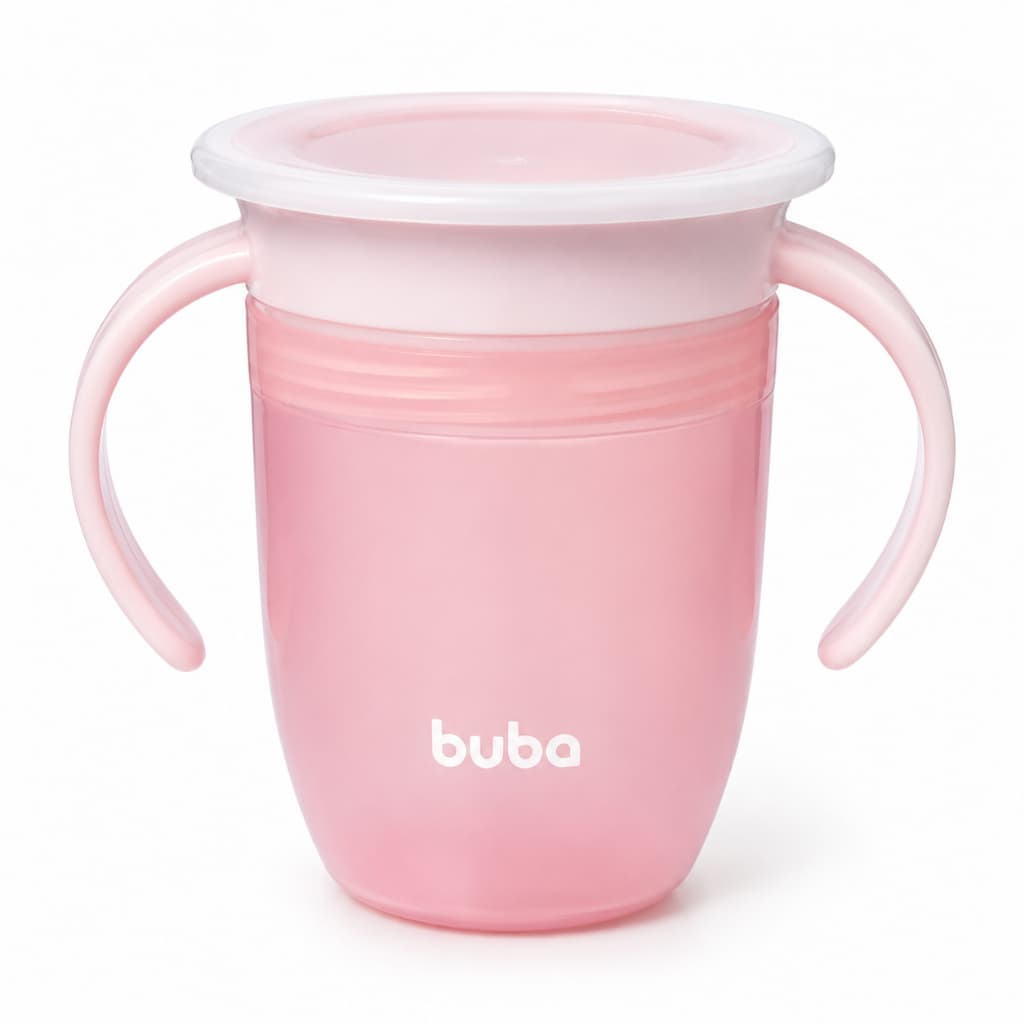 Copo de Treinamento Rosa Buba 360 para Bebê Infantil Antivazamento Para Introdução Alimentar 210 ml