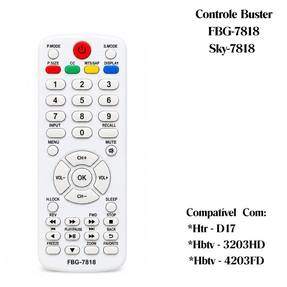 Controle Remoto Tv H-buster Compatível Com  Htr-D17 Hbtv-3203HD Hbtv-4203FD Led/ Lcd Fbg-7818 Sky-7818