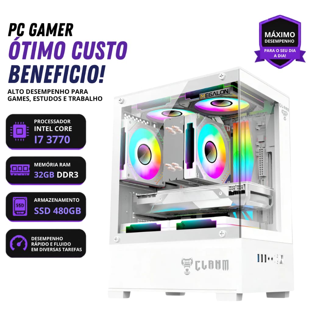 Pc Gamer Computador Cpu Intel Core i7, 32gb Ram, Ssd 480, Fonte 500w