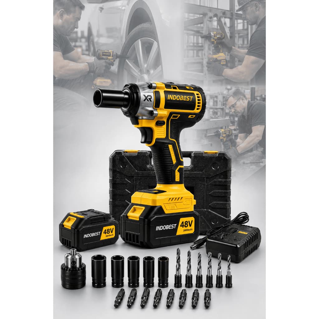 Chave De Impacto Portátil 60w Brushless Kit C 2x Bateria 48v Motor brushless Encaixe quadrado de 1/2" Luz Led