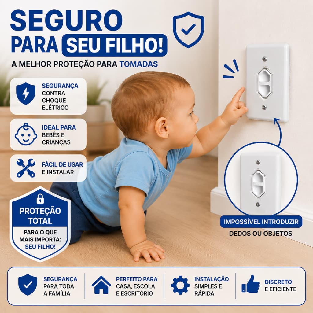 Protetor de Tomada para Bebês e Crianças Kit Proteção Contra Choque Elétrico Segurança Infantil Tomadas 2 e 3 Pinos