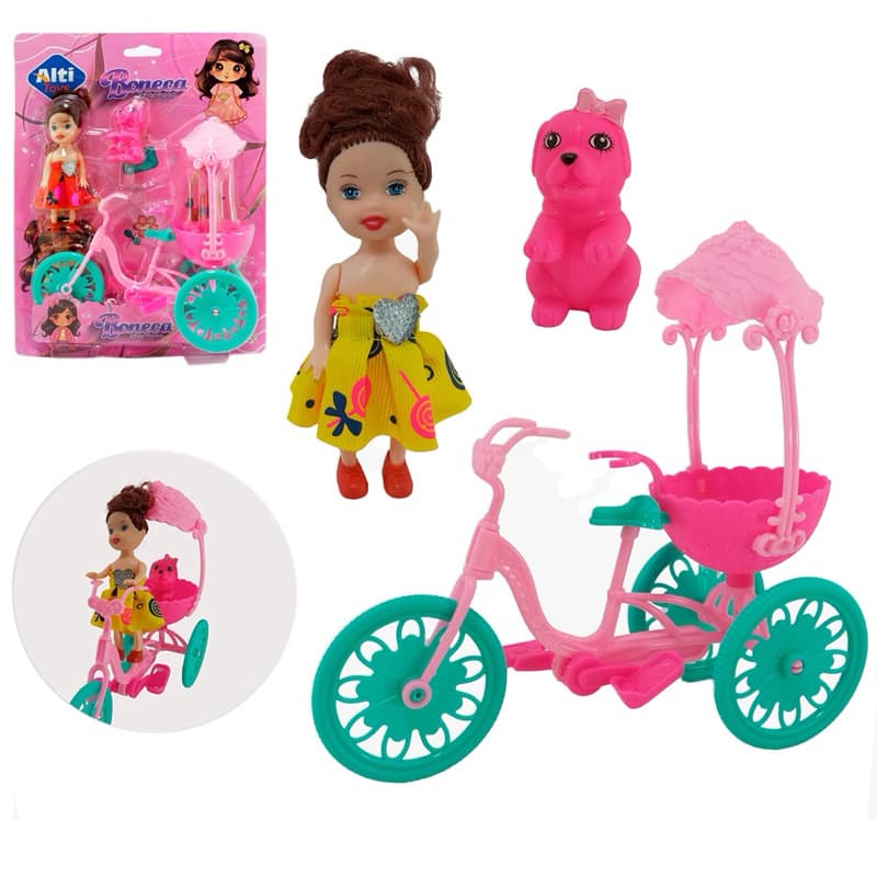 Boneca Charmosa Com Trinciclo + Bichinho