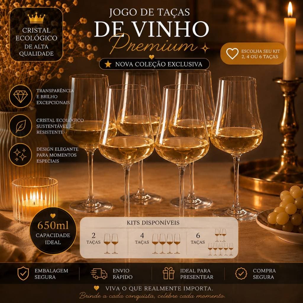 Jogo Taças de Vinho Transparente Cristal bohemia Conjunto 2 4 ou 6 Peças Iduna Optic 650ml Mesa Posta