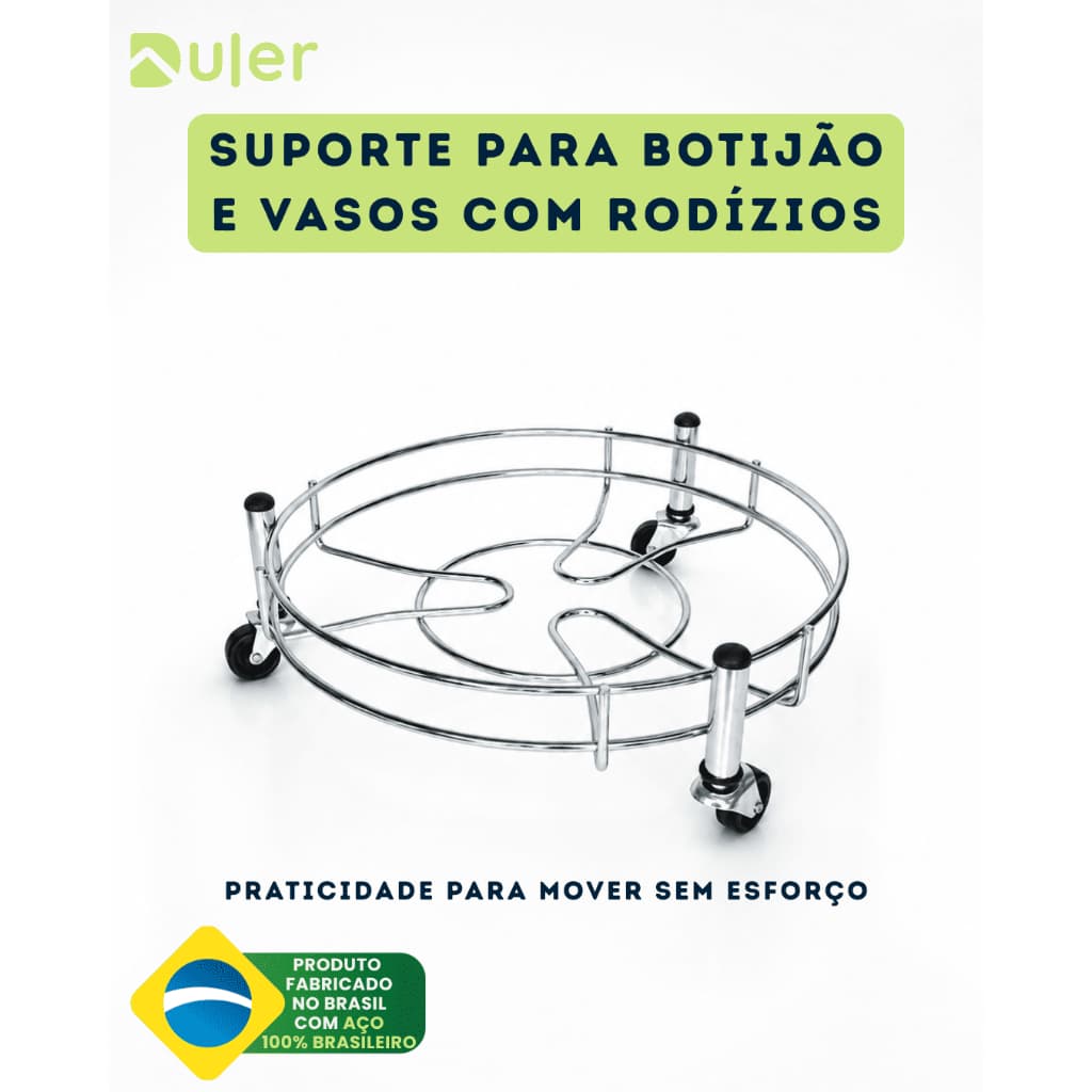 Suporte Cromado com Rodinhas para Botijão de Gás e Vaso de Plantas