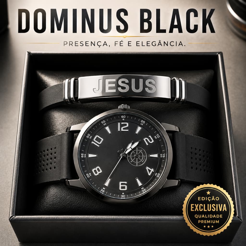 Relógio Masculino Premium com Pulseira Jesus DOMINUS BLACK™