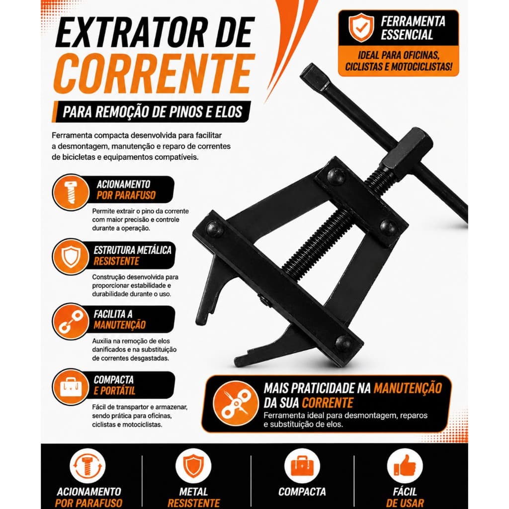 Chave Extrator de Pino Para Corrente Moto Bike Pedivela Movimento Central