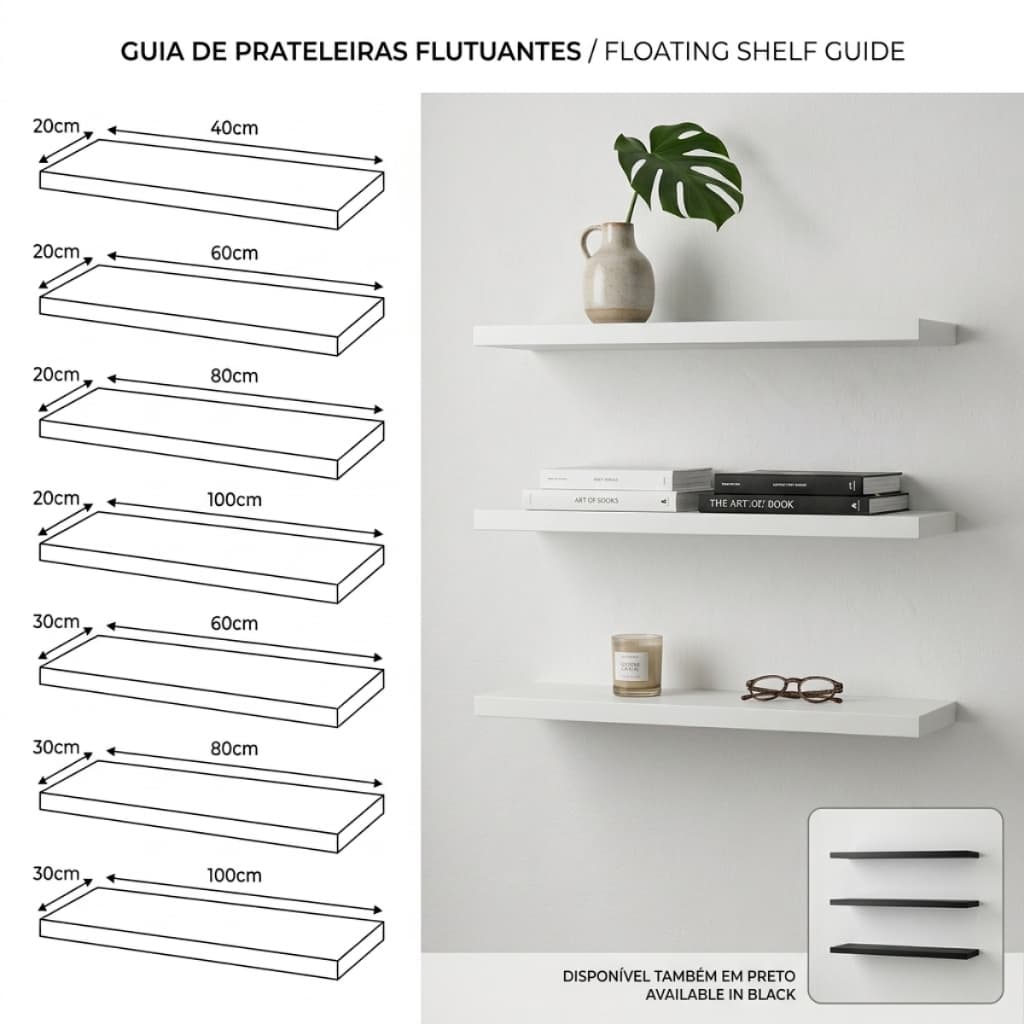 Prateleira Flutuante com Suporte Invisível - Minimalismo e Elegância para o seu Ambiente