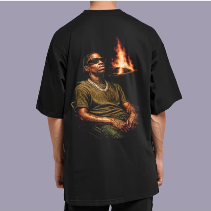Camiseta Oversized Rapper Travis Scott 2 - Algodão Estilo de Rua Gola Redonda Basico Confortável e Casual